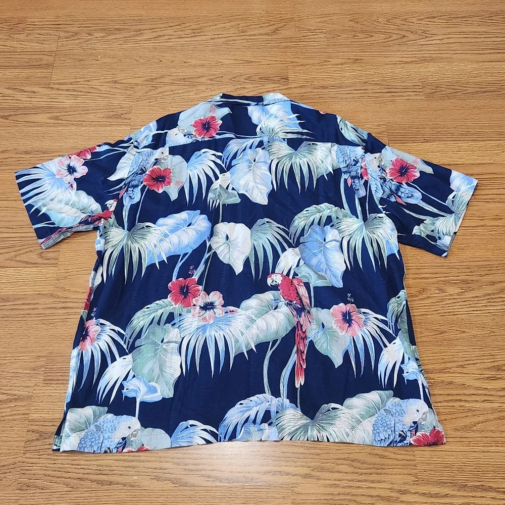 Caribbean Mens Short Sleeve Button Up Shirt Blue Size XL (Flowers) - Picture 6 of 6